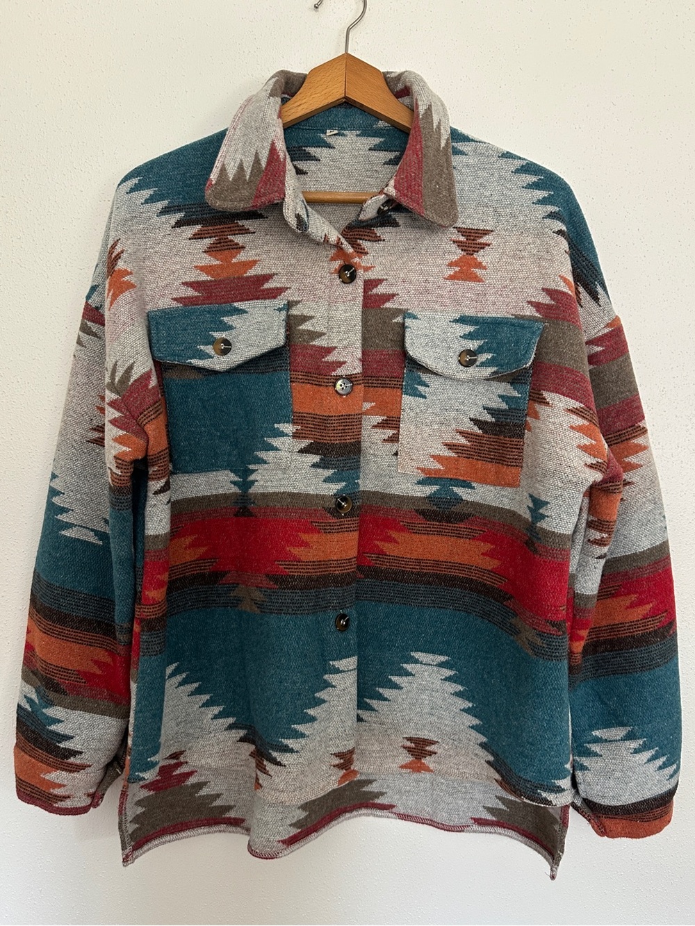 Aztec Southwestern Print Flannel Shacket Jacket Medium